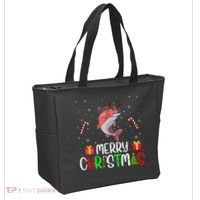 Merry Christmas Lights Salmon Reindeer Hat Xmas Pjs Tote Bag thumb 2