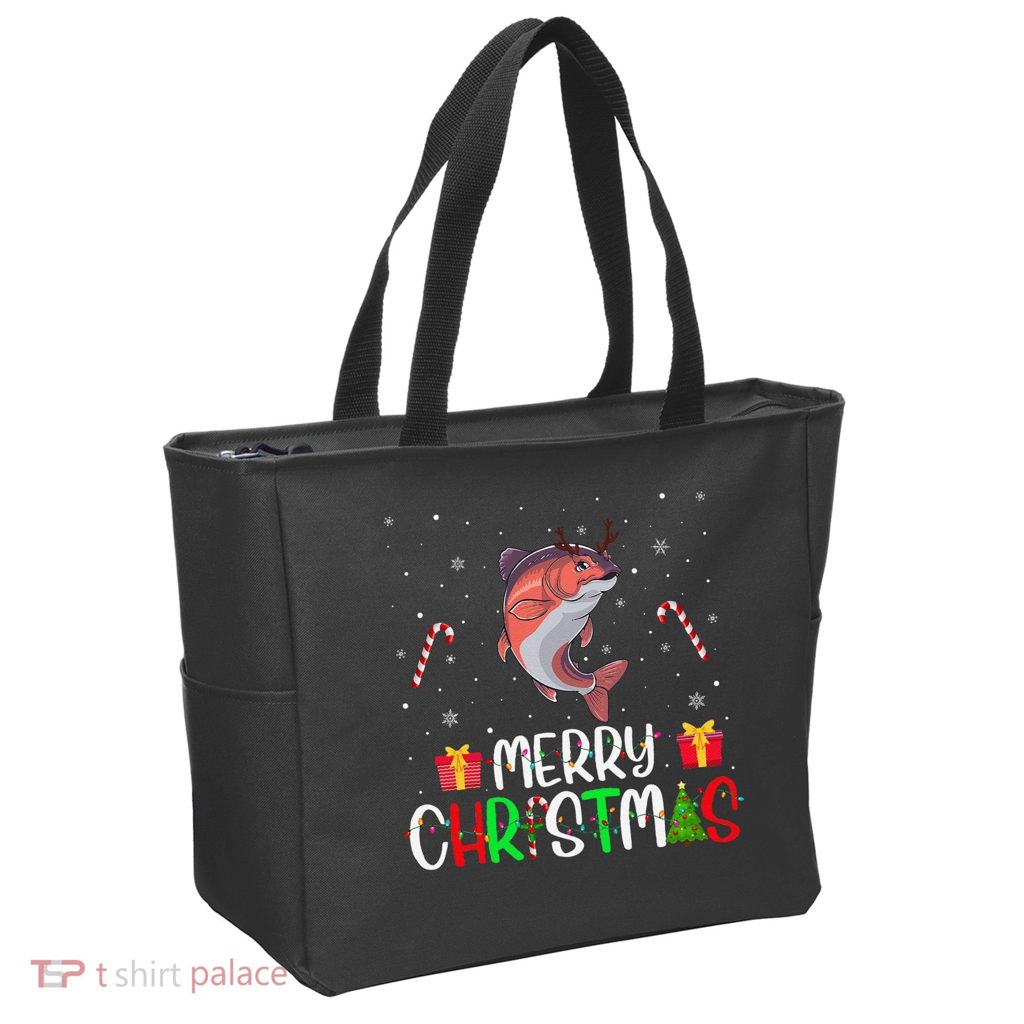 Merry Christmas Lights Salmon Reindeer Hat Xmas Pjs Tote Bag