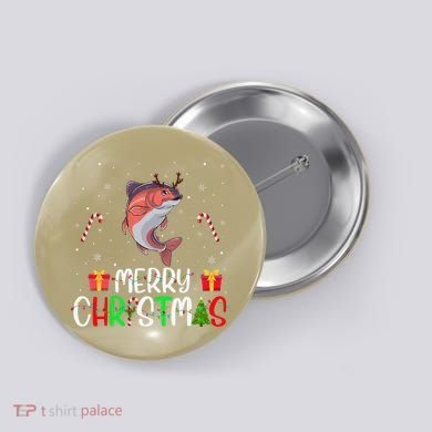 Merry Christmas Lights Salmon Reindeer Hat Xmas Pjs Button