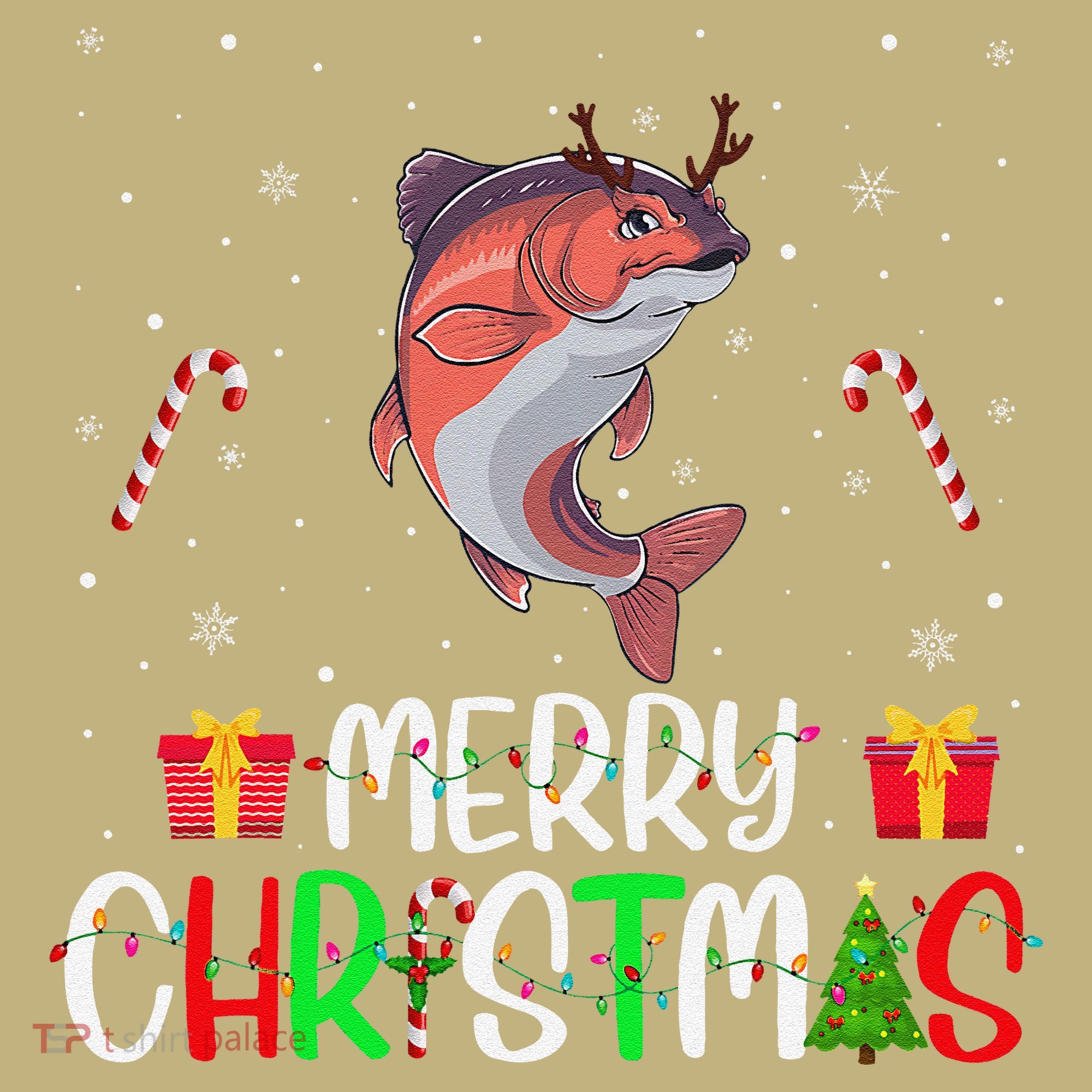 Merry Christmas Lights Salmon Reindeer Hat Xmas Pjs Polo