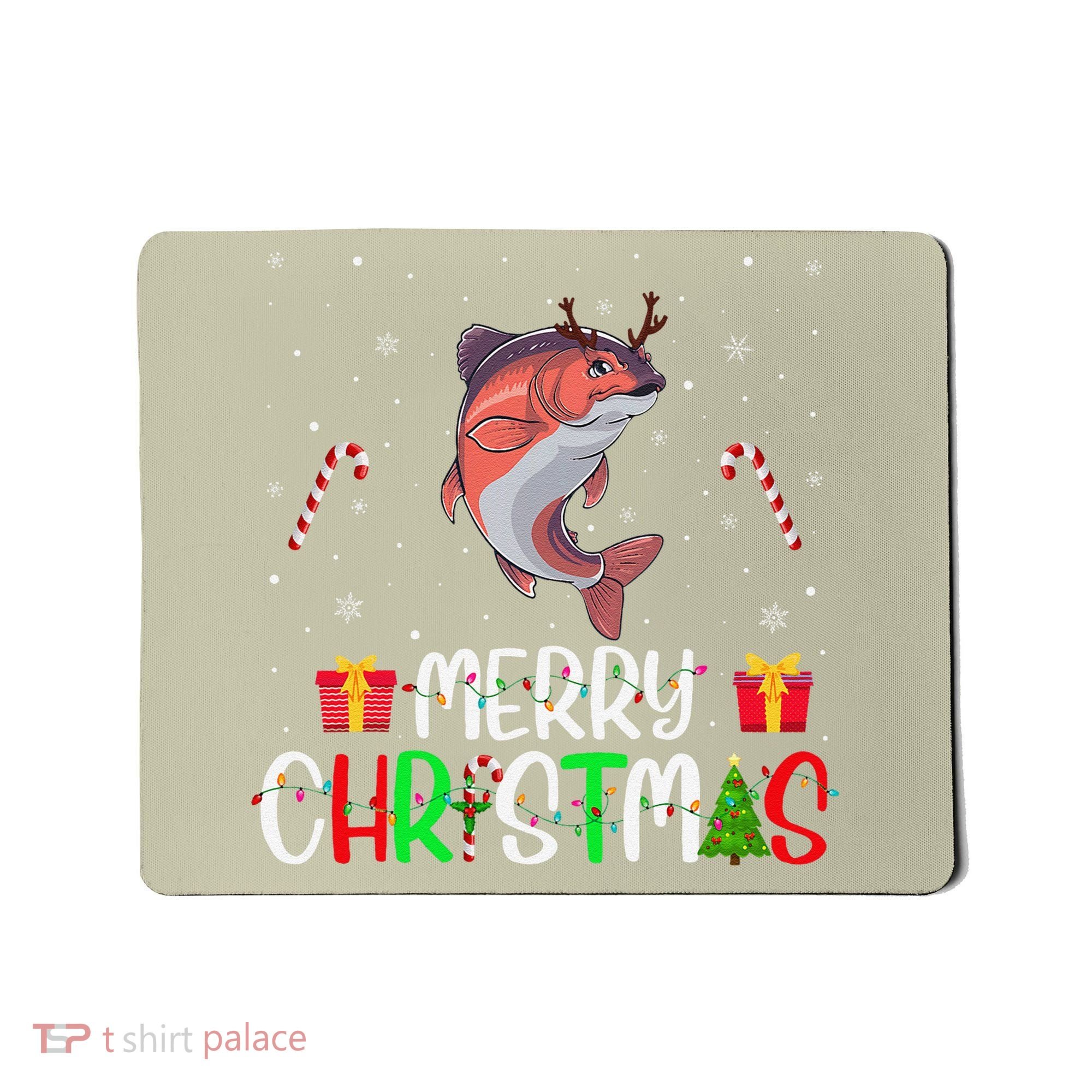Merry Christmas Lights Salmon Reindeer Hat Xmas Pjs Mousepad