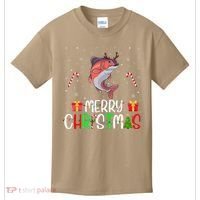 Merry Christmas Lights Salmon Reindeer Hat Xmas Pjs Kids T-Shirt thumb 0