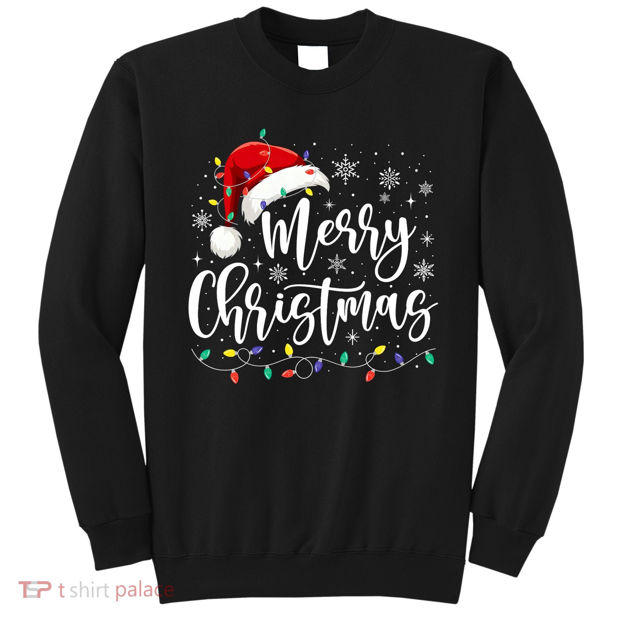 Merry Christmas Lights Red Santa Hat Xmas Family Matching Sweatshirt
