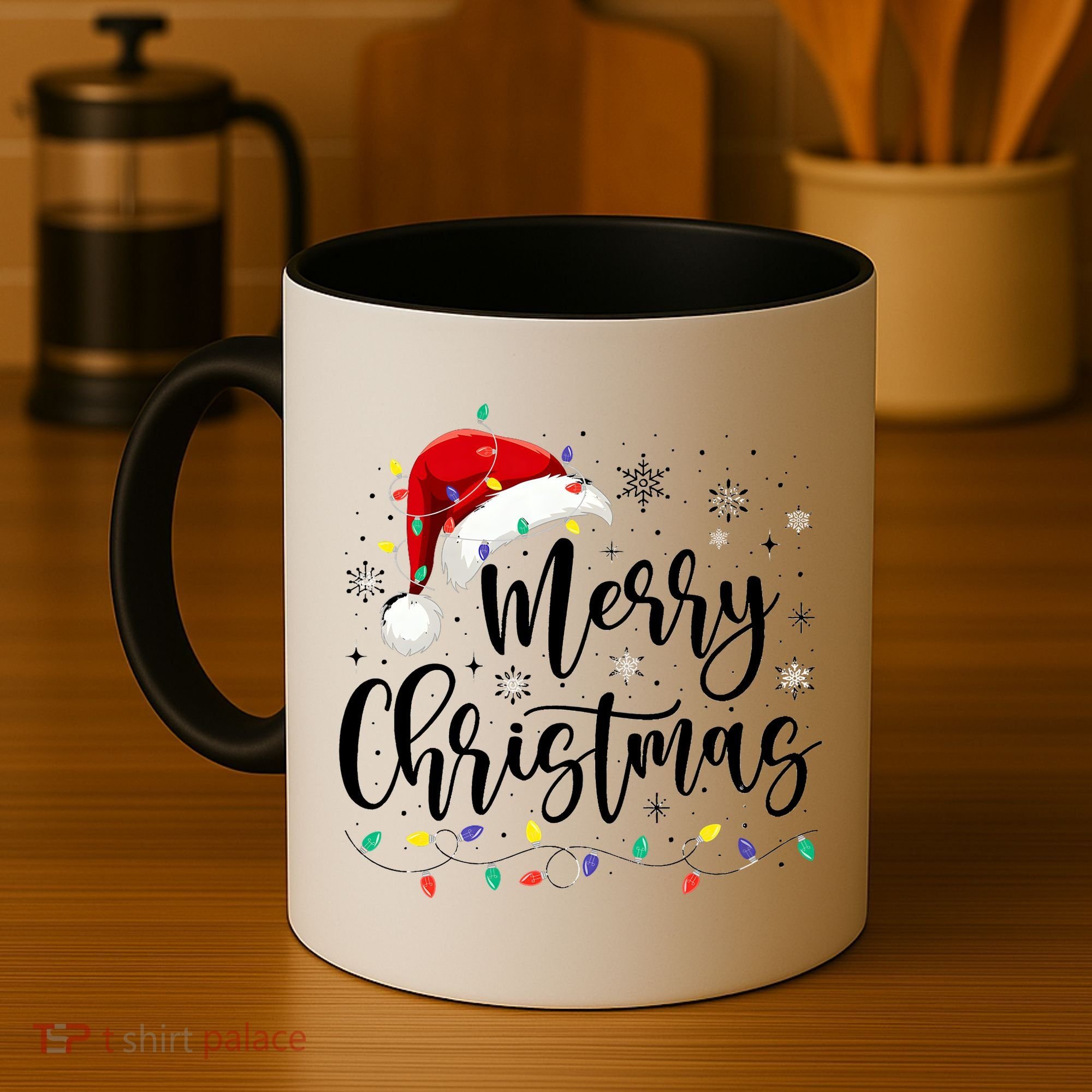 Merry Christmas Lights Red Santa Hat Xmas Family Matching Coffee Mug