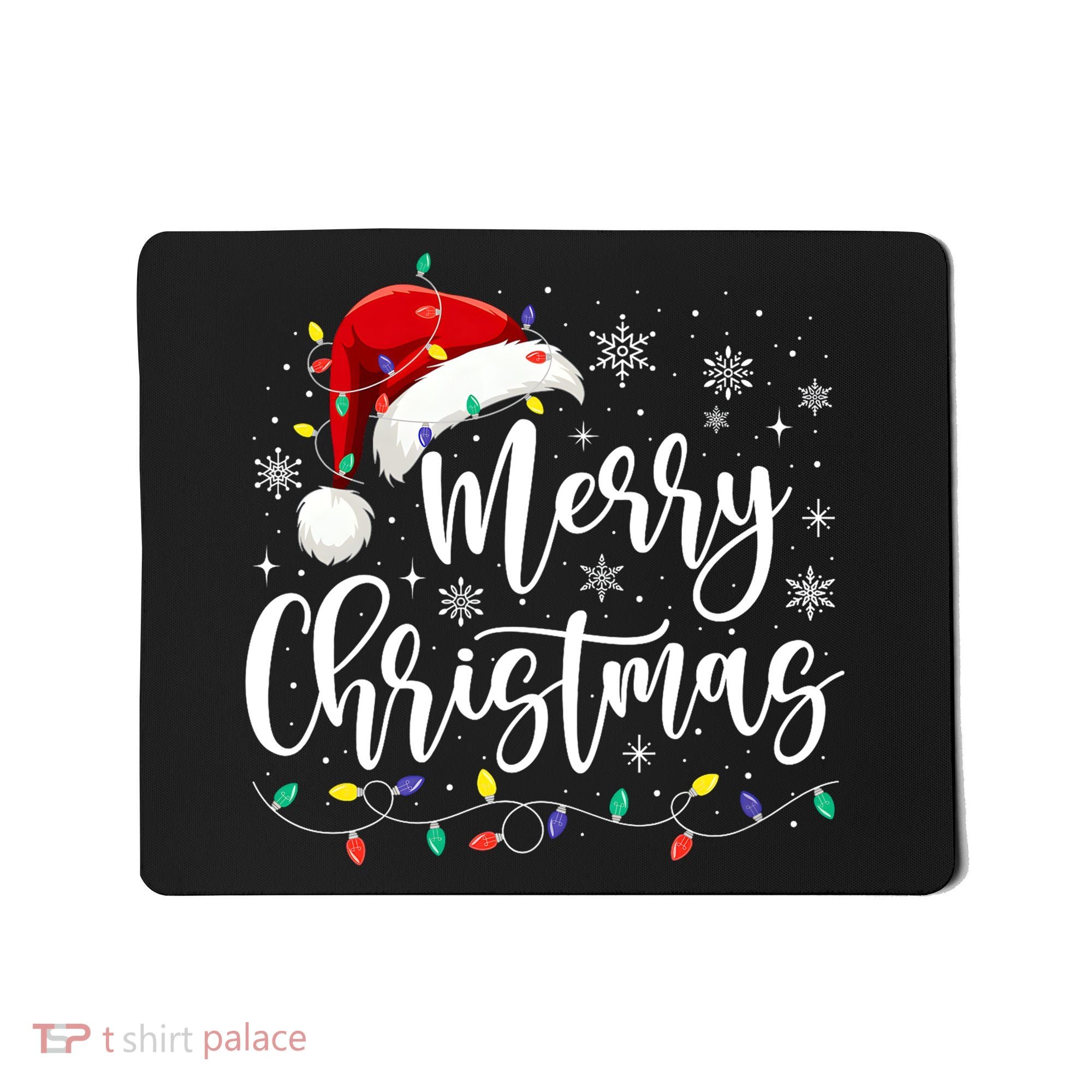 Merry Christmas Lights Red Santa Hat Xmas Family Matching Mousepad