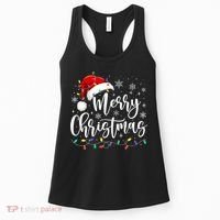 Merry Christmas Lights Red Santa Hat Xmas Family Matching Women's Tank Top thumb 0