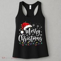 Merry Christmas Lights Red Santa Hat Xmas Family Matching Women's Tank Top thumb 3