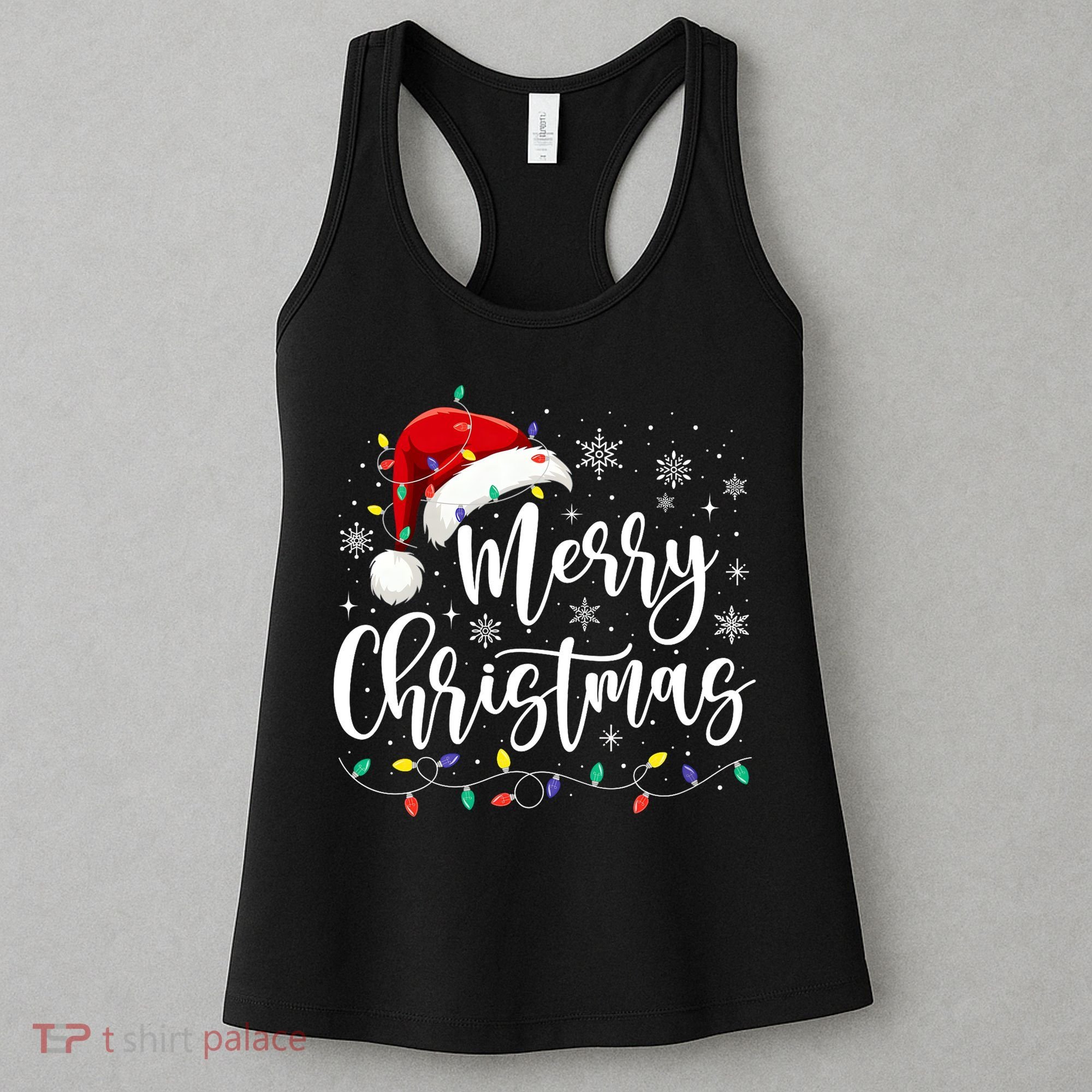 Merry Christmas Lights Red Santa Hat Xmas Family Matching Women's Tank Top