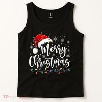 Merry Christmas Lights Red Santa Hat Xmas Family Matching Tank Top thumb 2