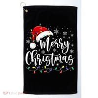 Merry Christmas Lights Red Santa Hat Xmas Family Matching Golf Towel thumb 0