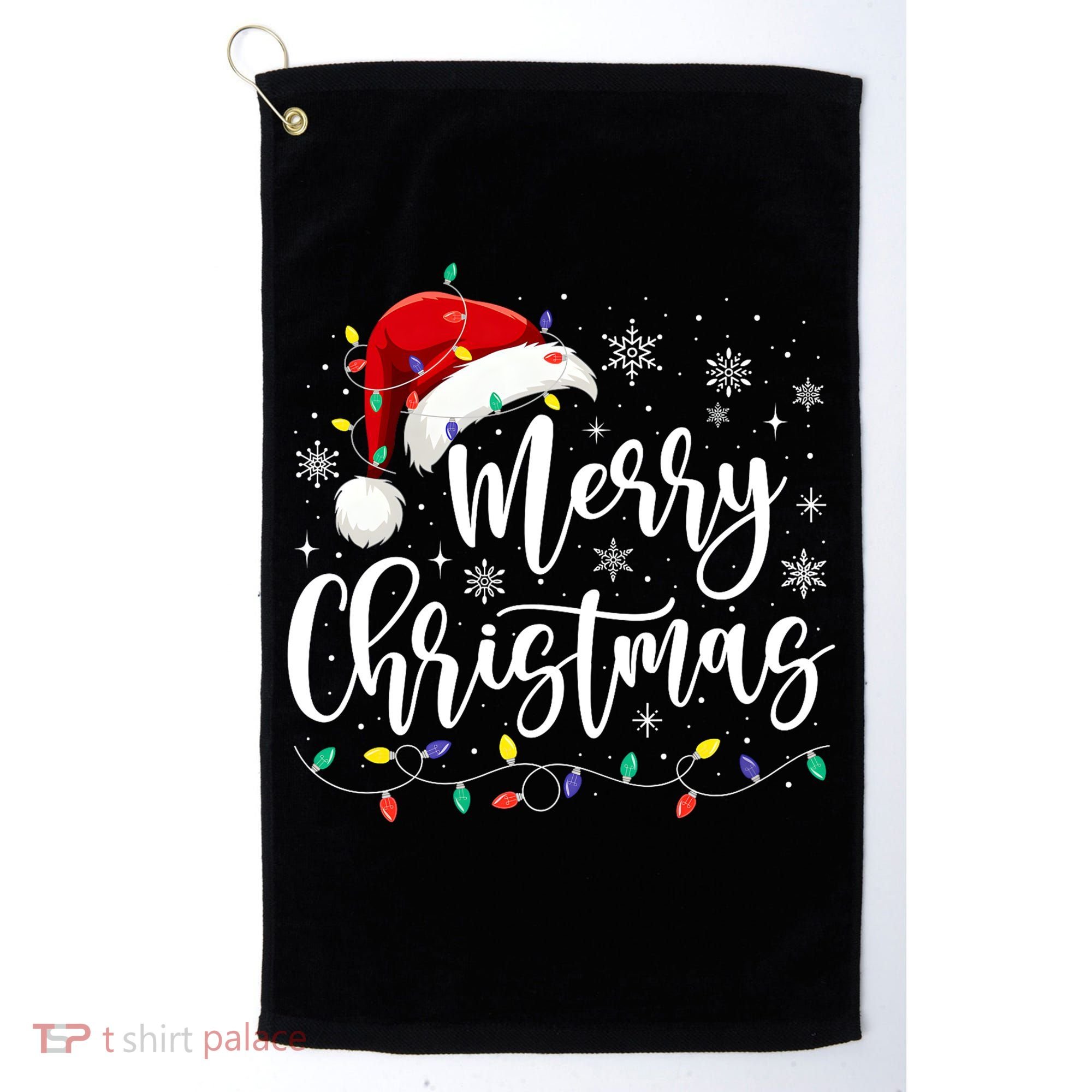 Merry Christmas Lights Red Santa Hat Xmas Family Matching Golf Towel
