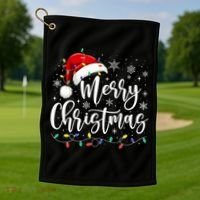 Merry Christmas Lights Red Santa Hat Xmas Family Matching Golf Towel thumb 1