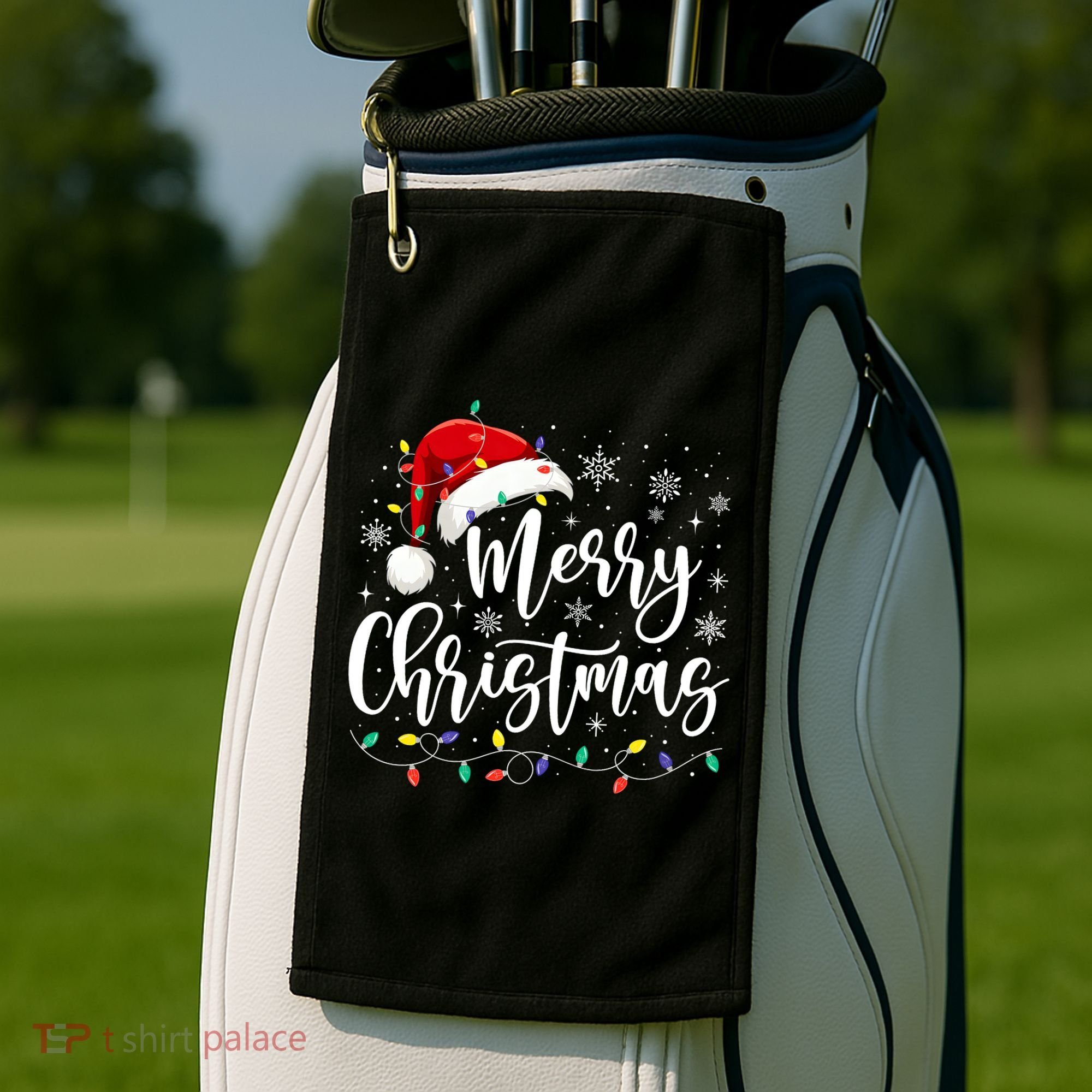 Merry Christmas Lights Red Santa Hat Xmas Family Matching Golf Towel