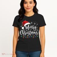 Merry Christmas Lights Red Santa Hat Xmas Family Matching Women's T-Shirt thumb 4