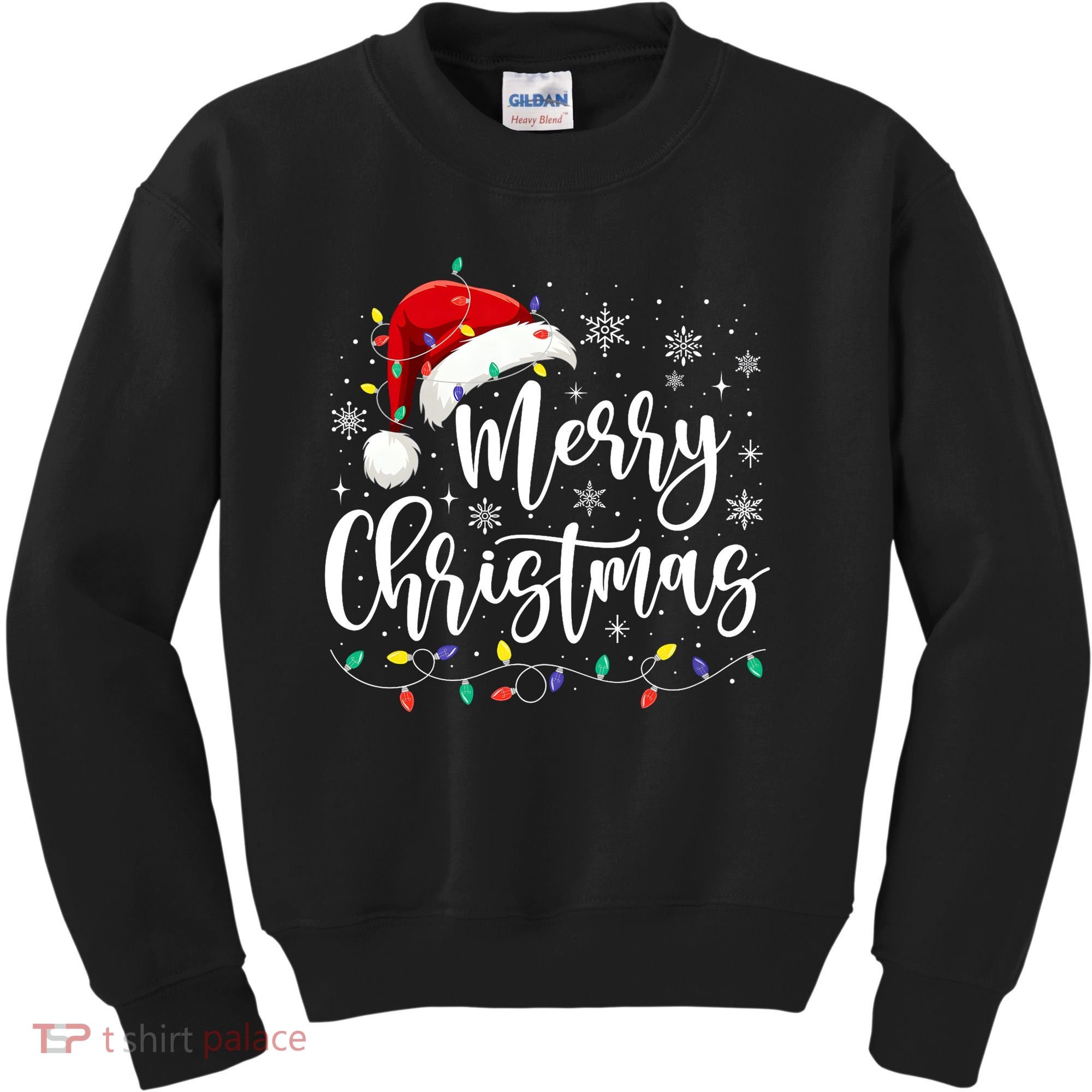 Merry Christmas Lights Red Santa Hat Xmas Family Matching Kids Sweatshirt