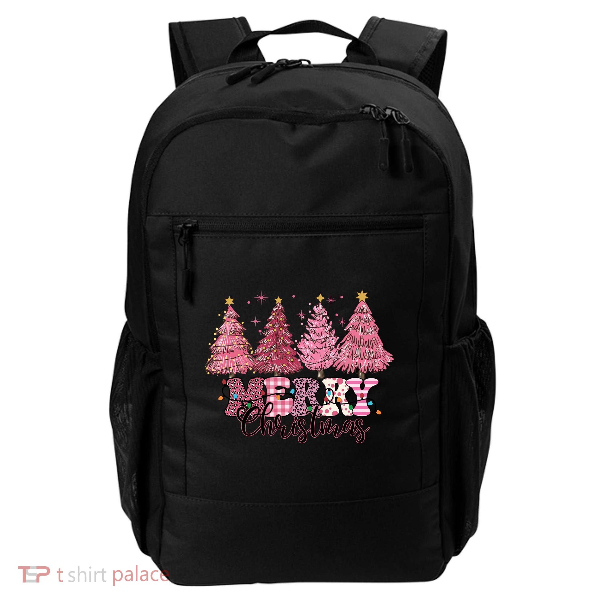 Merry Christmas Lights Pink Tree Gift Xmas Holidays Backpack