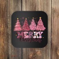 Merry Christmas Lights Pink Tree Gift Xmas Holidays Coaster thumb 0