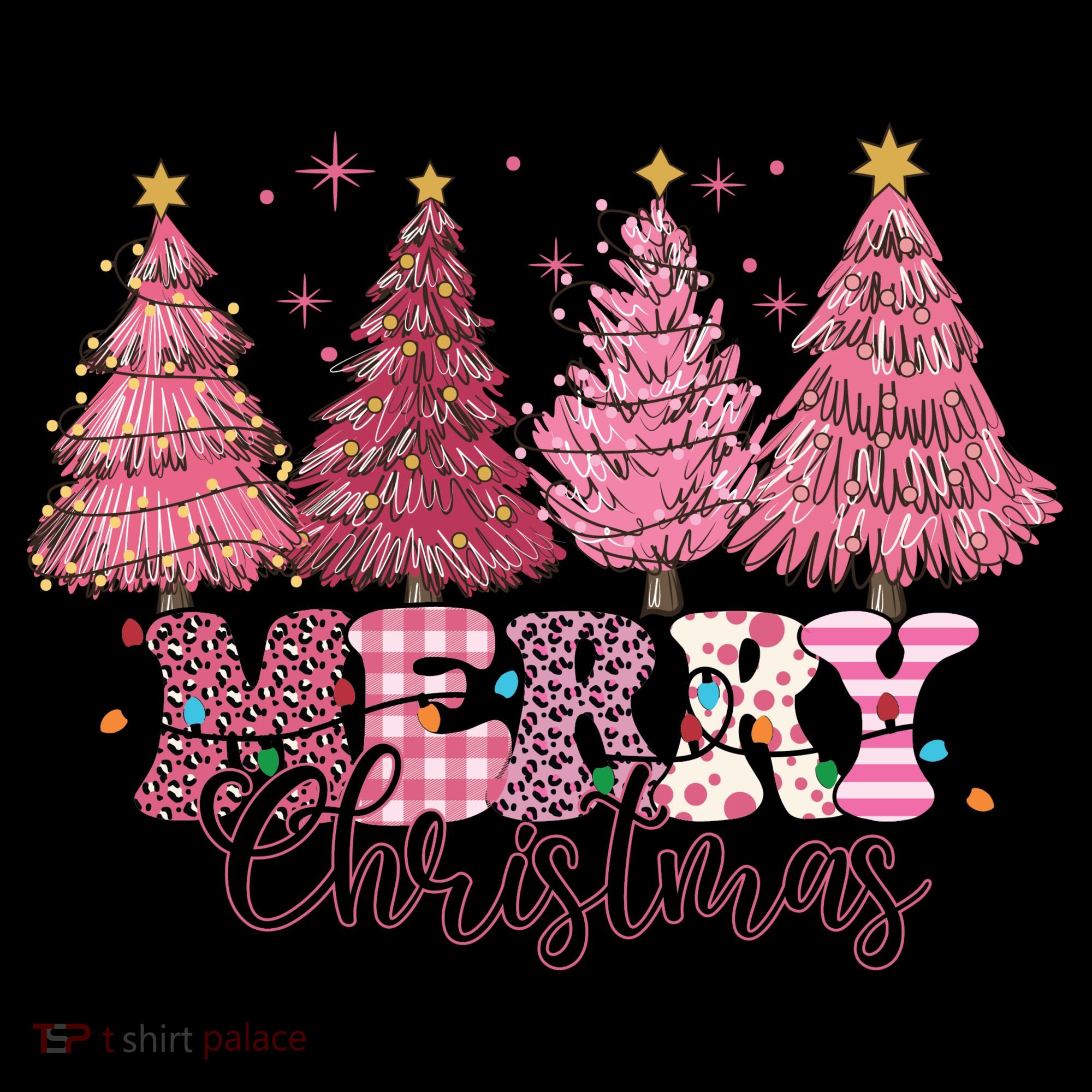 Merry Christmas Lights Pink Tree Gift Xmas Holidays Coaster