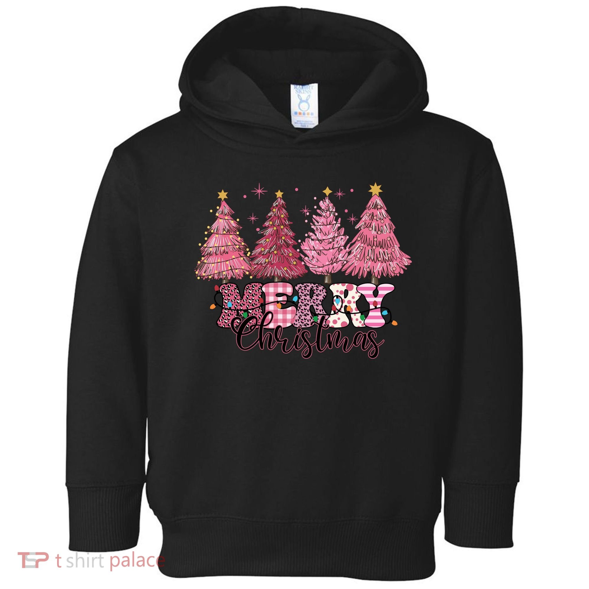 Merry Christmas Lights Pink Tree Gift Xmas Holidays Toddler Hoodie