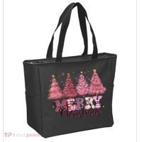 Merry Christmas Lights Pink Tree Gift Xmas Holidays Tote Bag thumb 2