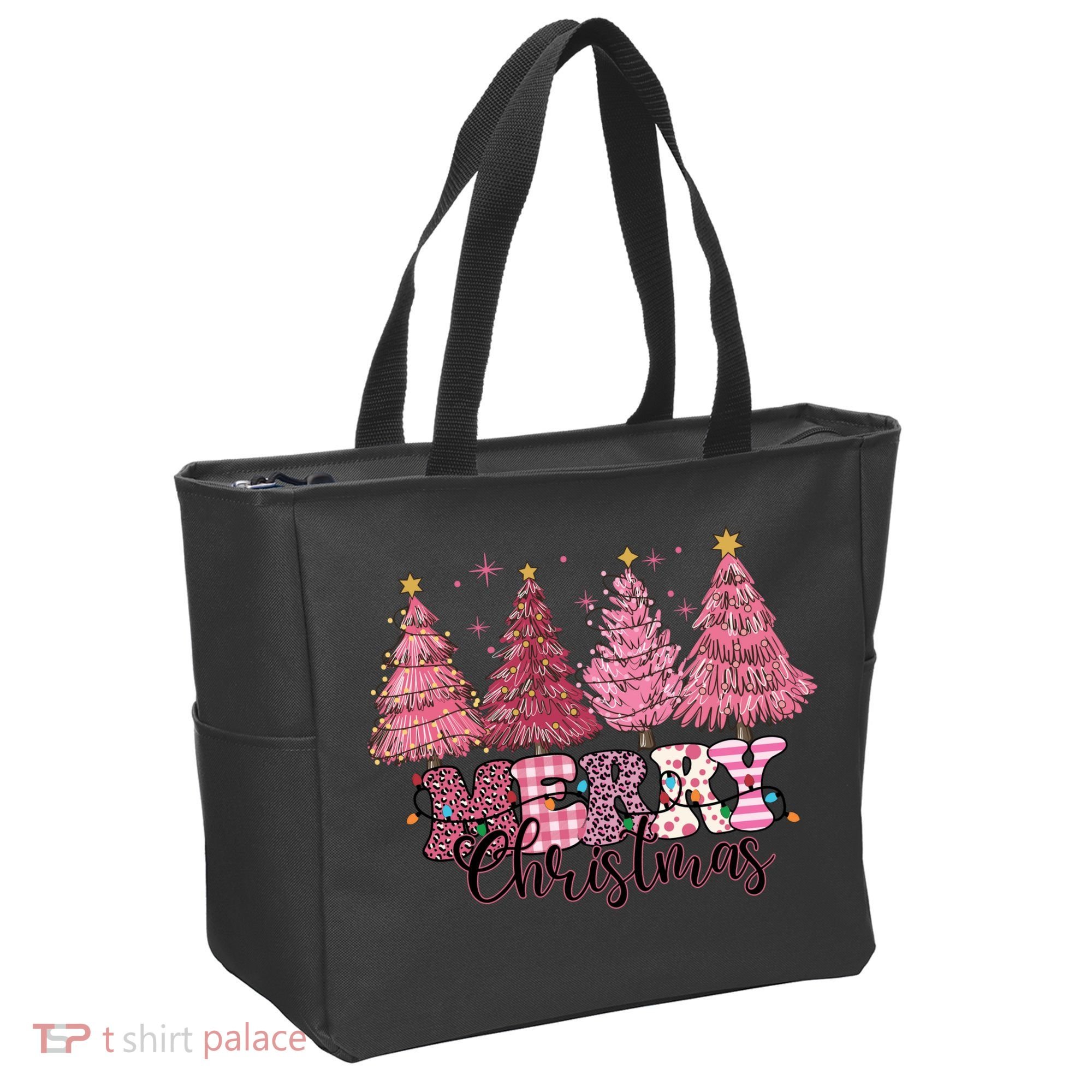 Merry Christmas Lights Pink Tree Gift Xmas Holidays Tote Bag