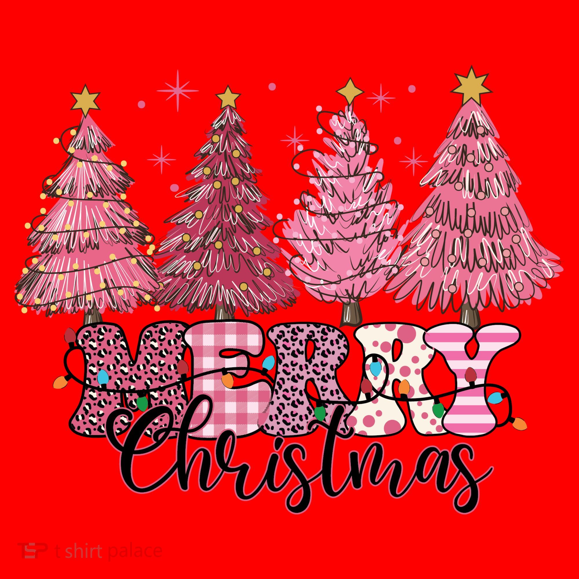 Merry Christmas Lights Pink Tree Gift Xmas Holidays Santa Hat