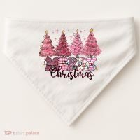 Merry Christmas Lights Pink Tree Gift Xmas Holidays USA-Made Doggie Bandana thumb 0