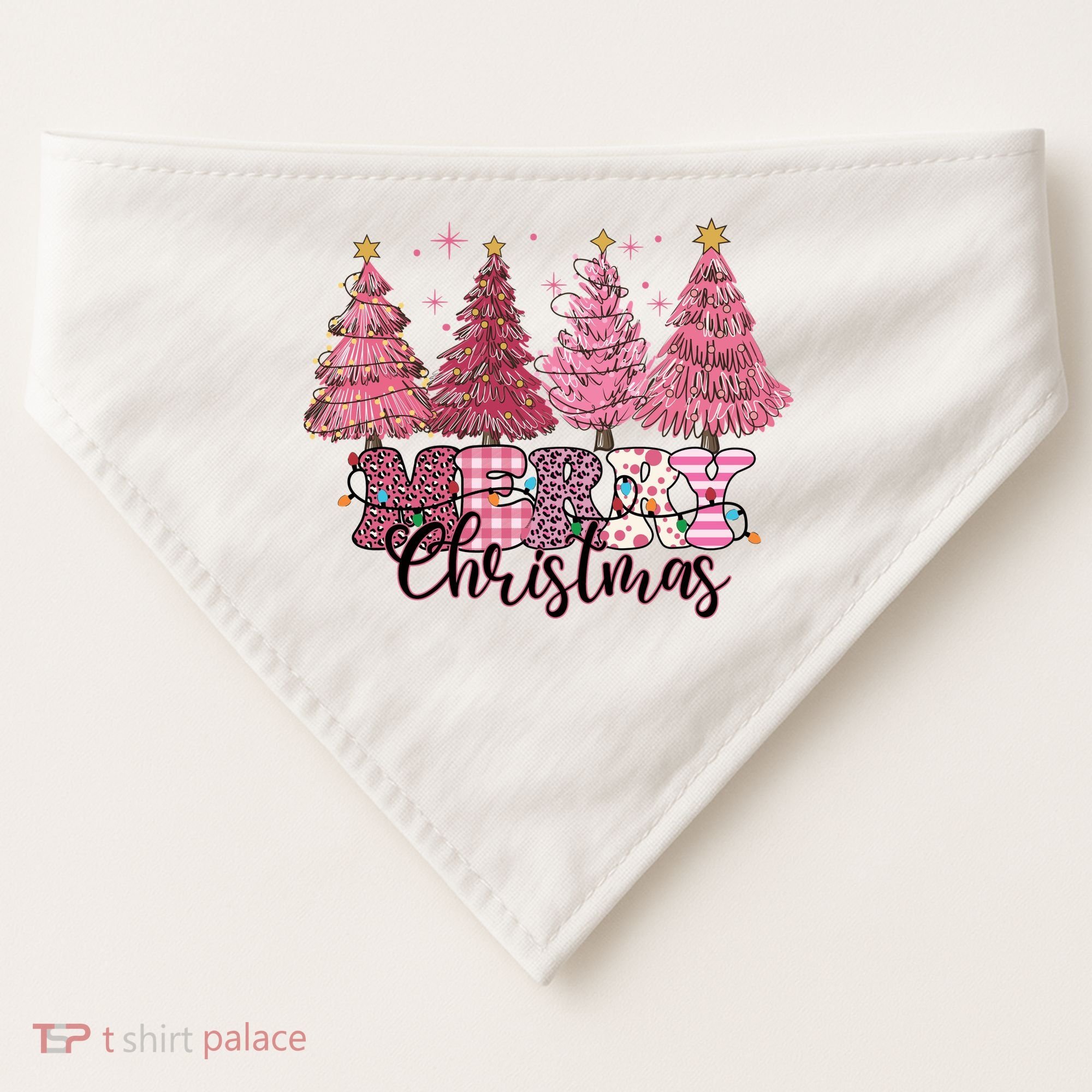 Merry Christmas Lights Pink Tree Gift Xmas Holidays USA-Made Doggie Bandana