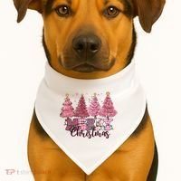 Merry Christmas Lights Pink Tree Gift Xmas Holidays USA-Made Doggie Bandana thumb 1