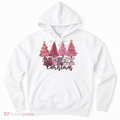 Merry Christmas Lights Pink Tree Gift Xmas Holidays Hoodie