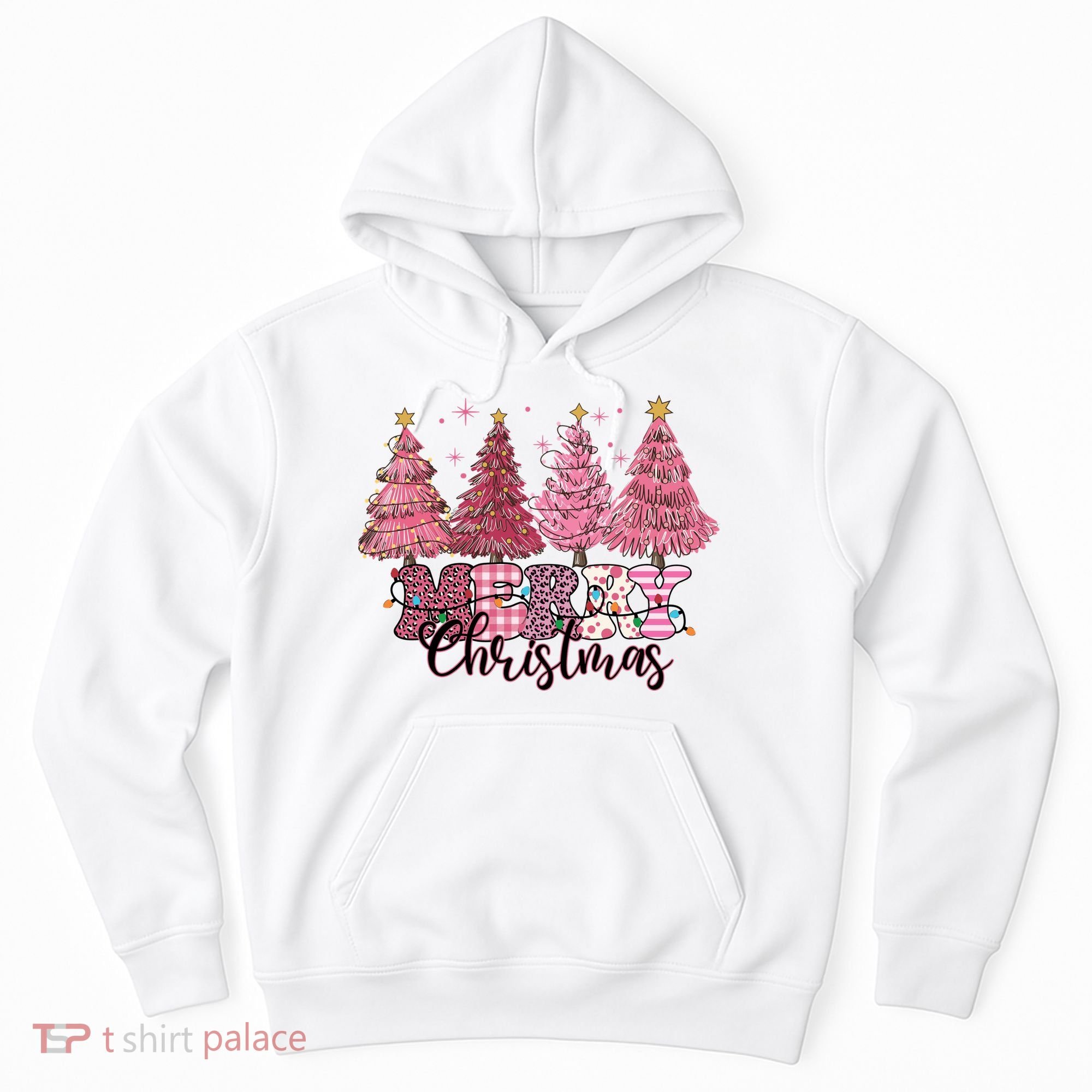 Merry Christmas Lights Pink Tree Gift Xmas Holidays Hoodie