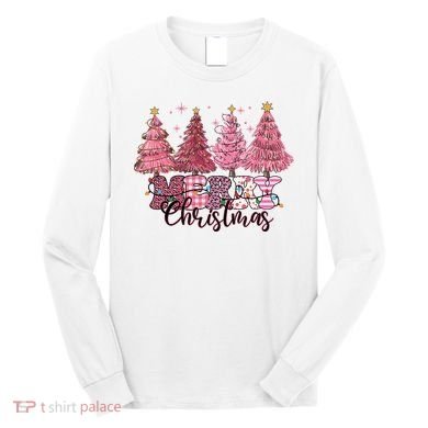 Merry Christmas Lights Pink Tree Gift Xmas Holidays Long Sleeve Shirt