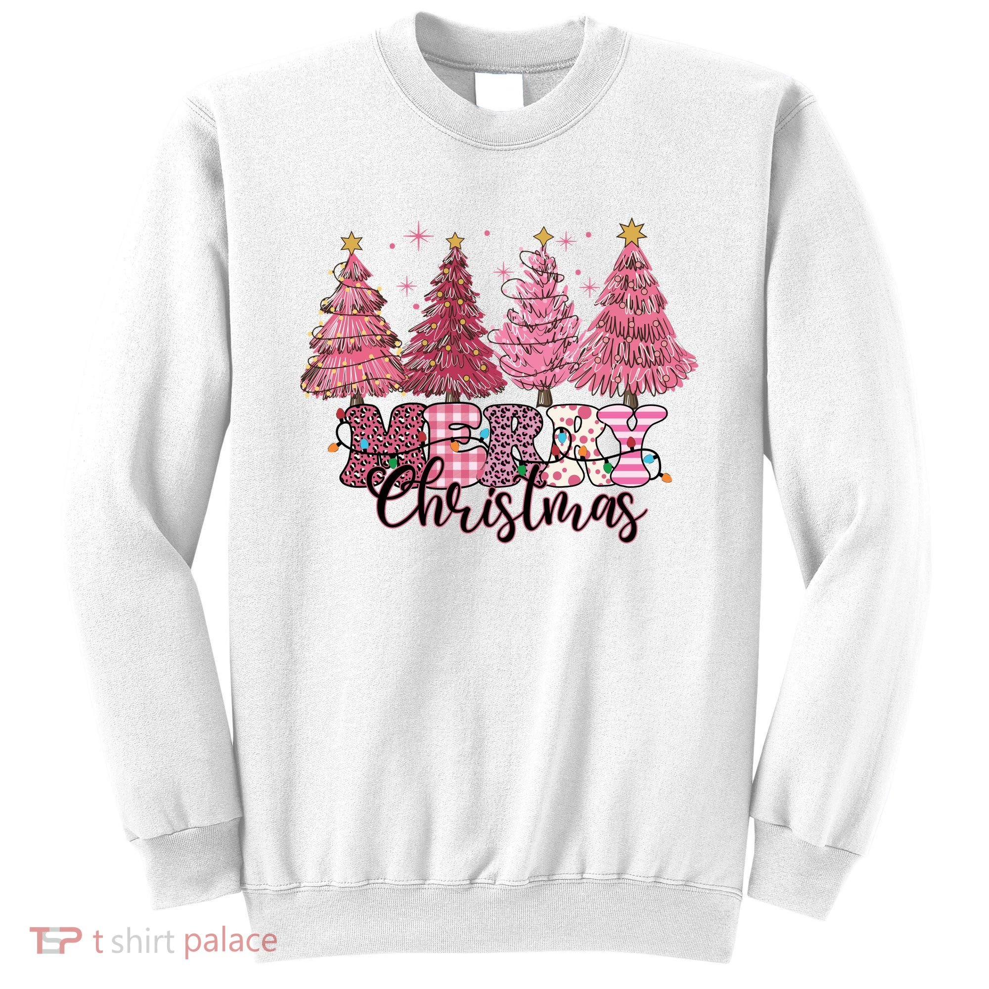 Merry Christmas Lights Pink Tree Gift Xmas Holidays Sweatshirt