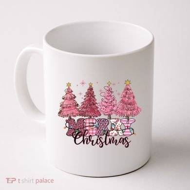 Merry Christmas Lights Pink Tree Gift Xmas Holidays Coffee Mug