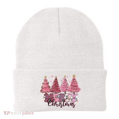 Merry Christmas Lights Pink Tree Gift Xmas Holidays Beanie