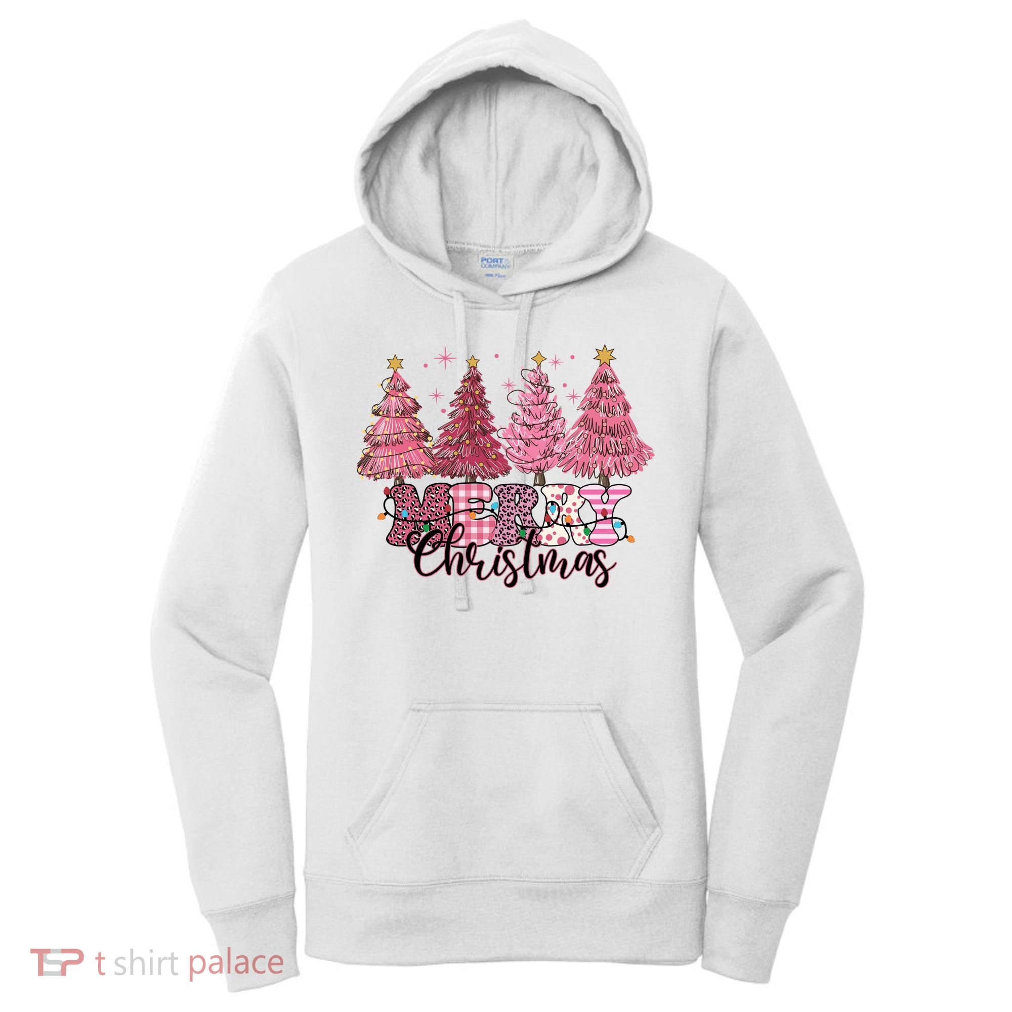 Merry Christmas Lights Pink Tree Gift Xmas Holidays Women's Hoodie