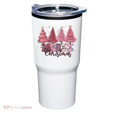 Merry Christmas Lights Pink Tree Gift Xmas Holidays Tumbler