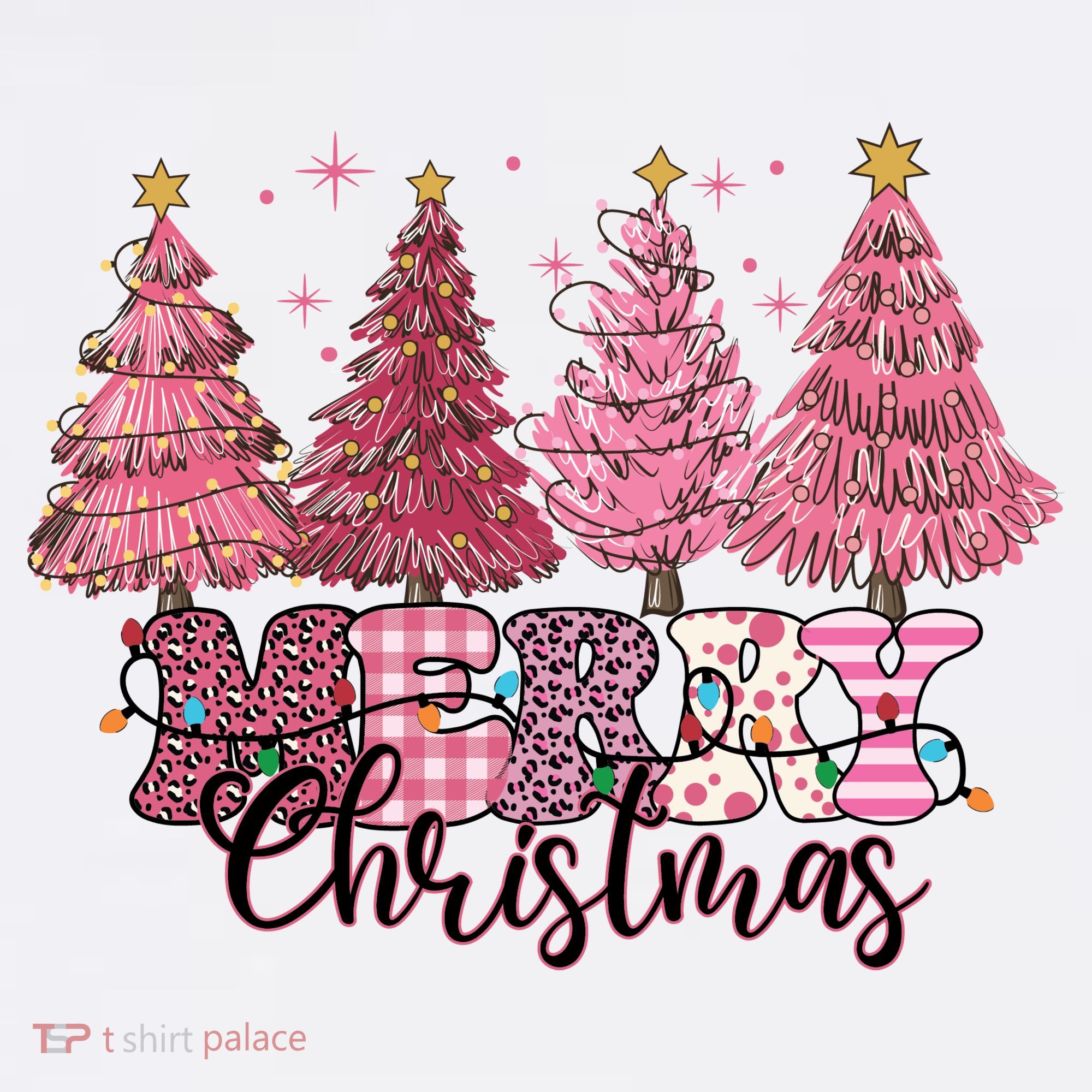 Merry Christmas Lights Pink Tree Gift Xmas Holidays Mousepad