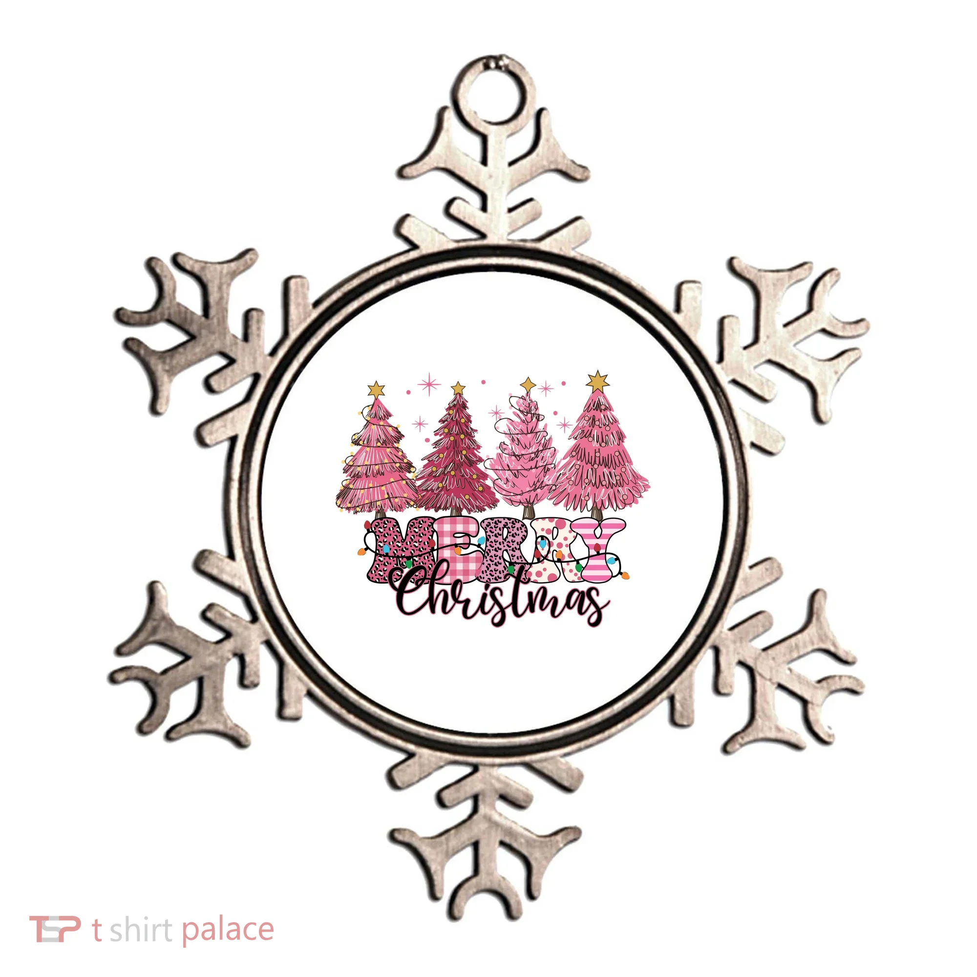 Merry Christmas Lights Pink Tree Gift Xmas Holidays Ornament