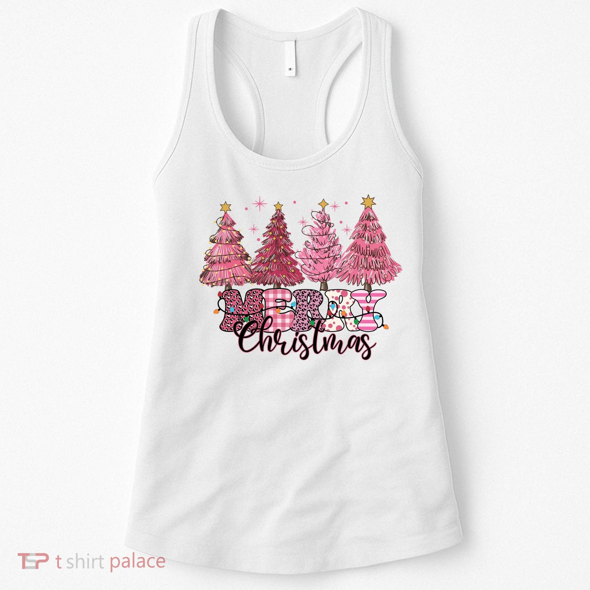 Merry Christmas Lights Pink Tree Gift Xmas Holidays Women's Tank Top