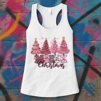 Merry Christmas Lights Pink Tree Gift Xmas Holidays Women's Tank Top thumb 3