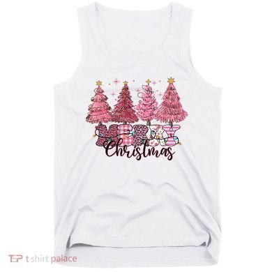 Merry Christmas Lights Pink Tree Gift Xmas Holidays Tank Top