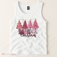 Merry Christmas Lights Pink Tree Gift Xmas Holidays Tank Top thumb 2