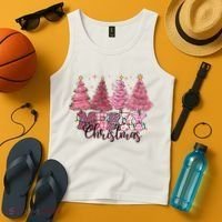 Merry Christmas Lights Pink Tree Gift Xmas Holidays Tank Top thumb 4