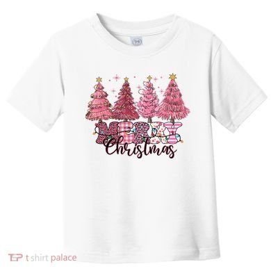 Merry Christmas Lights Pink Tree Gift Xmas Holidays Toddler T-Shirt