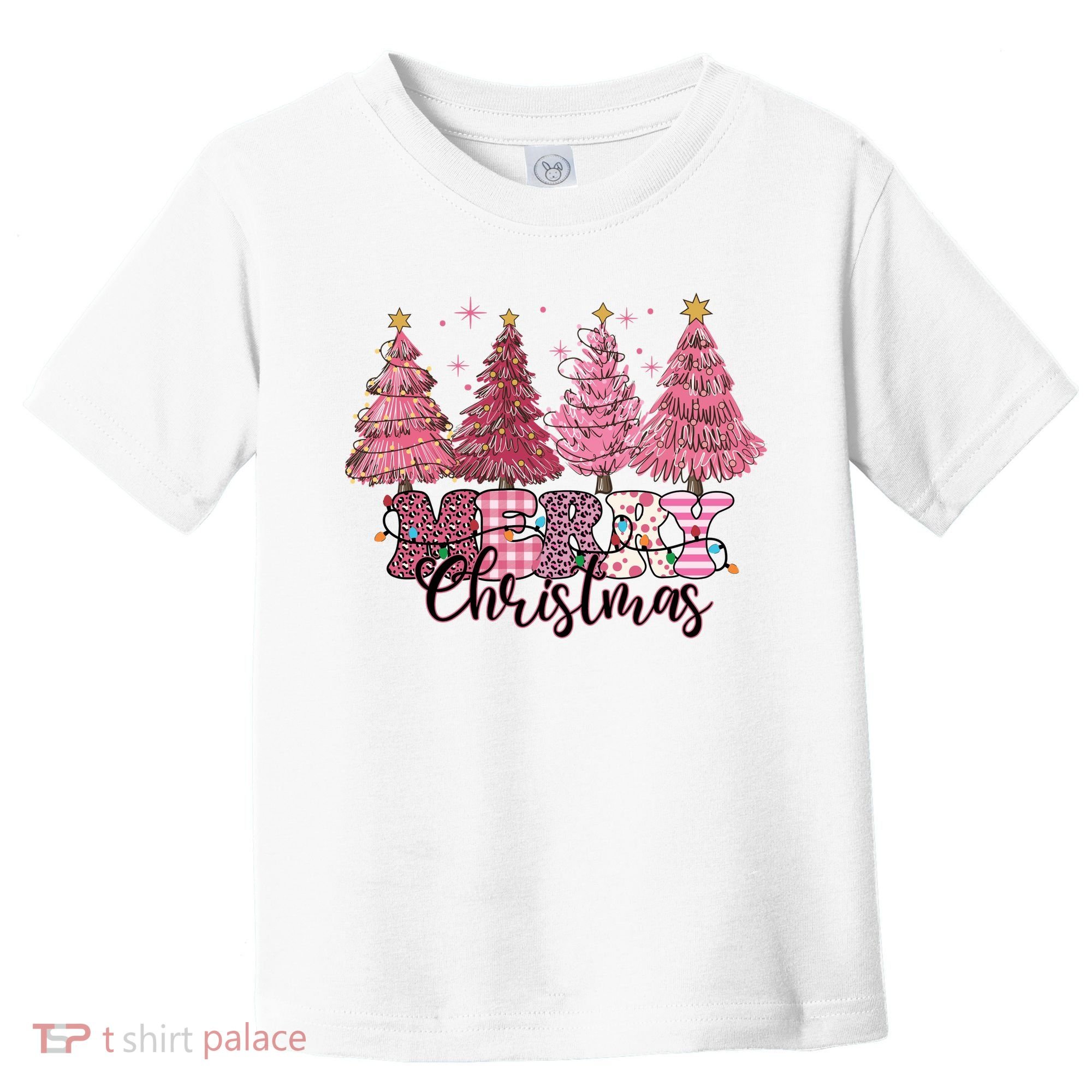 Merry Christmas Lights Pink Tree Gift Xmas Holidays Toddler T-Shirt