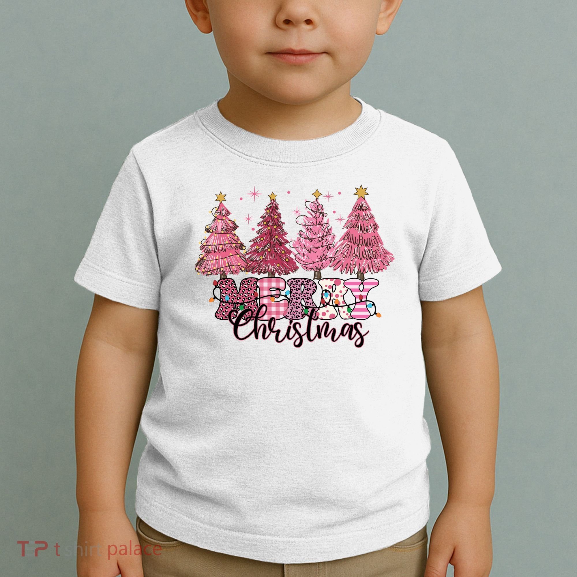 Merry Christmas Lights Pink Tree Gift Xmas Holidays Toddler T-Shirt