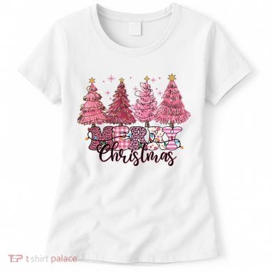 Merry Christmas Lights Pink Tree Gift Xmas Holidays Women's T-Shirt