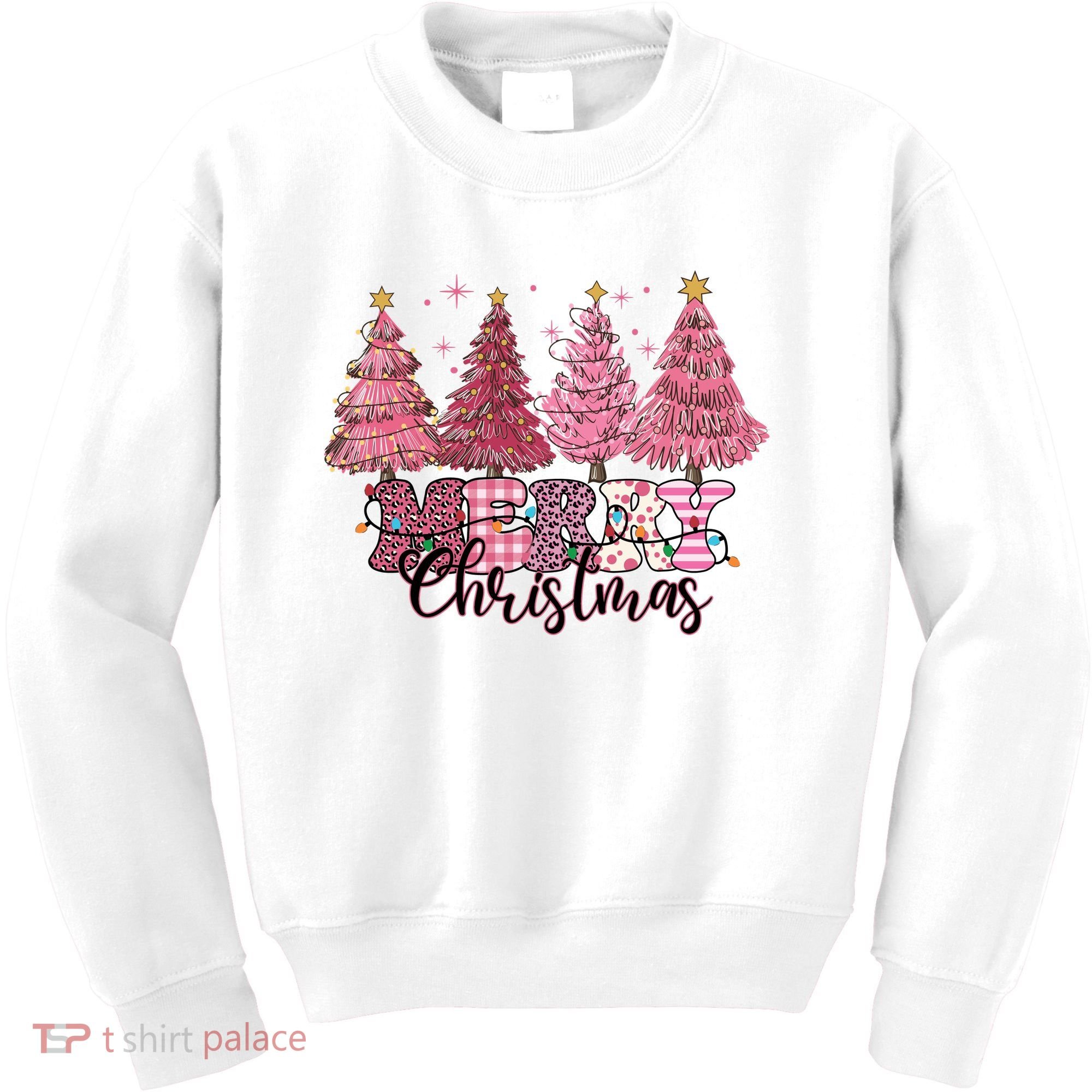 Merry Christmas Lights Pink Tree Gift Xmas Holidays Kids Sweatshirt