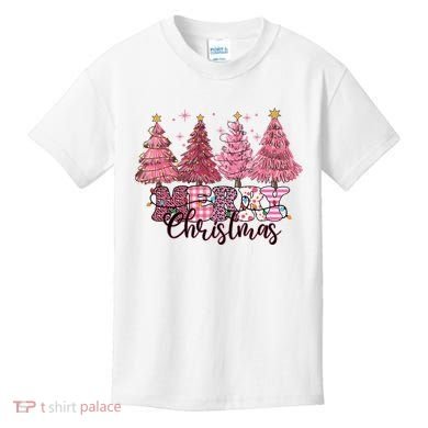 Merry Christmas Lights Pink Tree Gift Xmas Holidays Kids T-Shirt
